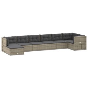 Set mobilier de grădină cu perne, 8 piese, gri, poliratan