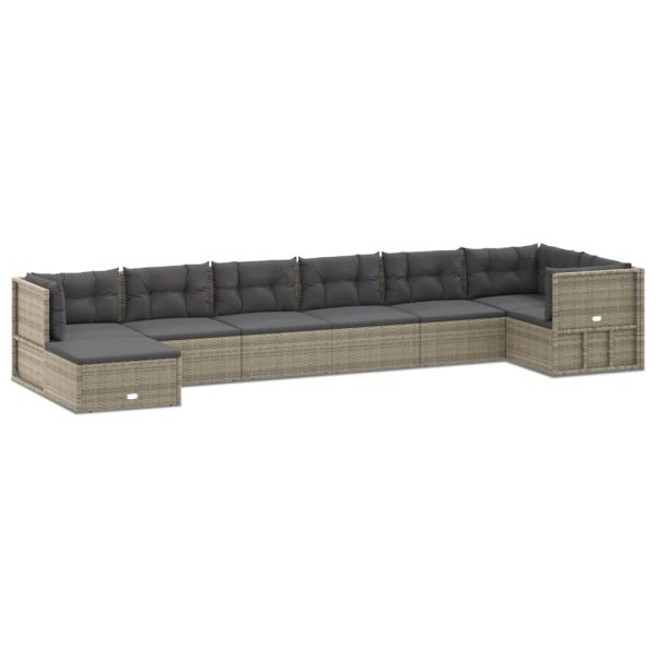 Set mobilier de grădină cu perne, 8 piese, gri, poliratan
