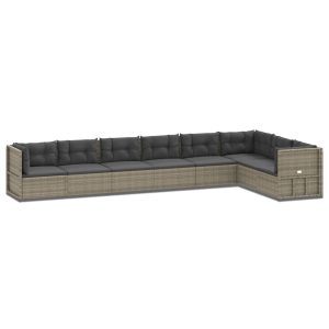 Set mobilier de grădină cu perne, 8 piese, gri, poliratan