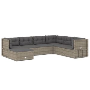 Set mobilier de grădină cu perne, 7 piese, gri, poliratan
