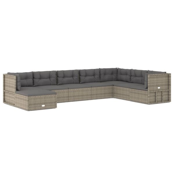 Set mobilier de grădină cu perne, 8 piese, gri, poliratan