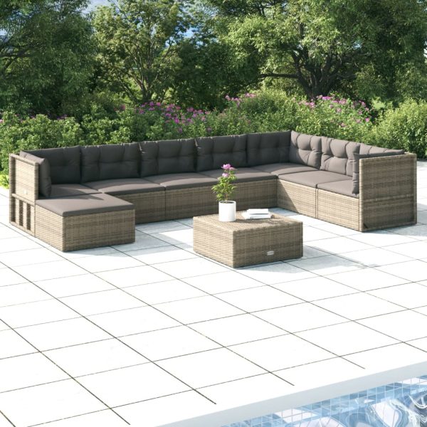 Set mobilier de grădină cu perne, 8 piese, gri, poliratan