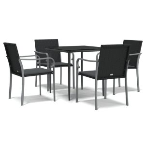 Set mobilier de grădină cu perne, 5 piese, poliratan și oțel
