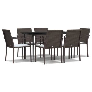 Set mobilier de grădină cu perne, 7 piese, poliratan și oțel