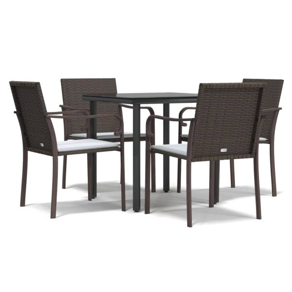 Set mobilier de grădină cu perne, 5 piese, poliratan și oțel
