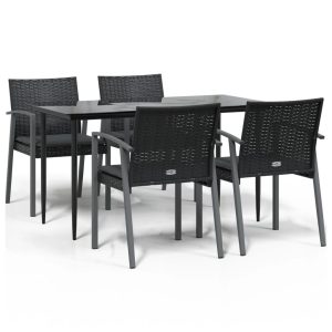 Set mobilier de grădină cu perne, 5 piese, poliratan și oțel