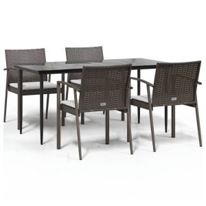Set mobilier de grădină cu perne, 5 piese, poliratan și oțel