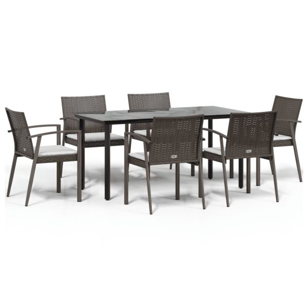 Set mobilier de grădină cu perne, 7 piese, poliratan și oțel