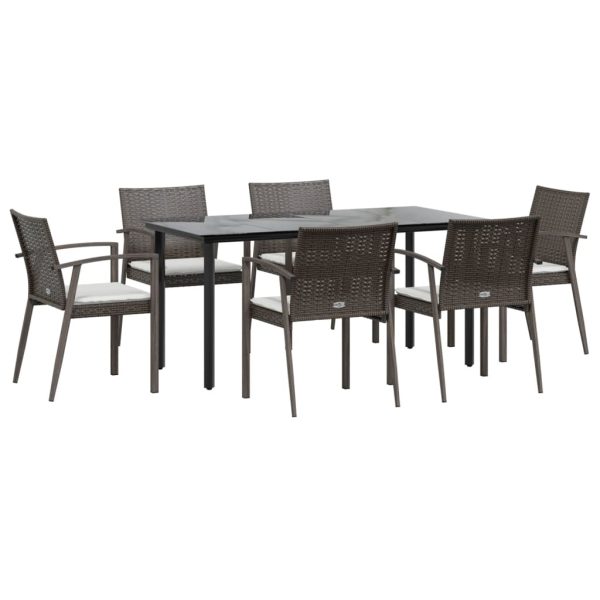 Set mobilier de grădină cu perne, 7 piese, poliratan și oțel