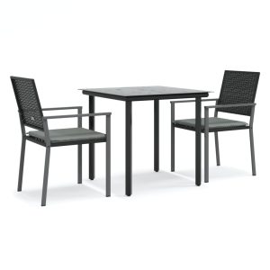 Set mobilier de grădină cu perne, 3 piese, poliratan și oțel
