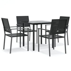 Set mobilier de grădină, 5 piese, poliratan și oțel