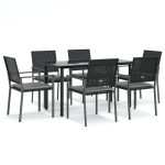 Set mobilier de grădină cu perne, 7 piese, poliratan și oțel