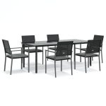Set mobilier de grădină cu perne, 7 piese, poliratan și oțel