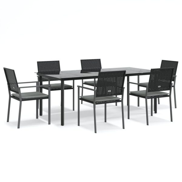 Set mobilier de grădină cu perne, 7 piese, poliratan și oțel
