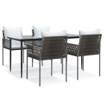 Set mobilier de grădină cu perne, 5 piese, poliratan și oțel