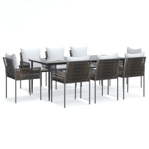 Set mobilier de grădină cu perne, 9 piese, poliratan și oțel