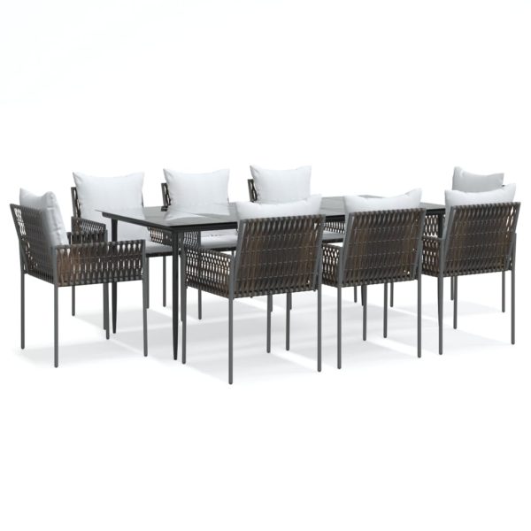 Set mobilier de grădină cu perne, 9 piese, poliratan și oțel