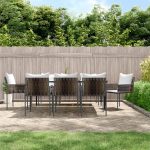 Set mobilier de grădină cu perne, 9 piese, poliratan și oțel