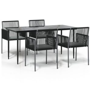 Set mobilier grădină cu perne, 5 piese, negru, poliratan & oțel