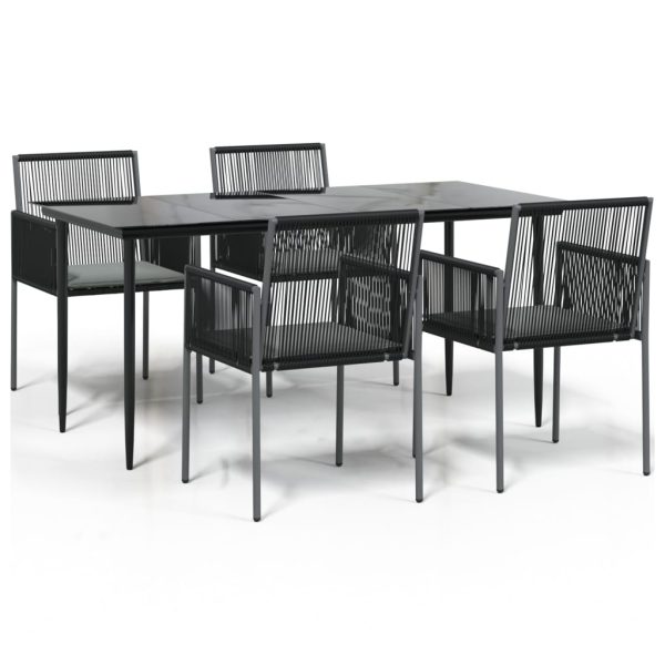 Set mobilier grădină cu perne, 5 piese, negru, poliratan & oțel