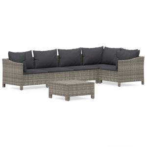 Set mobilier de grădină cu perne, 6 piese, gri, poliratan