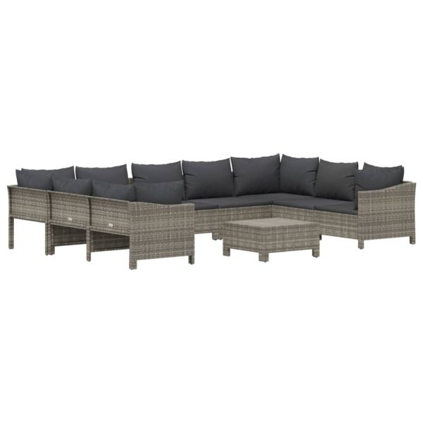 Set mobilier de grădină cu perne, 10 piese, gri, poliratan