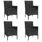Set mobilier de grădină cu perne, 5 piese, negru, poliratan