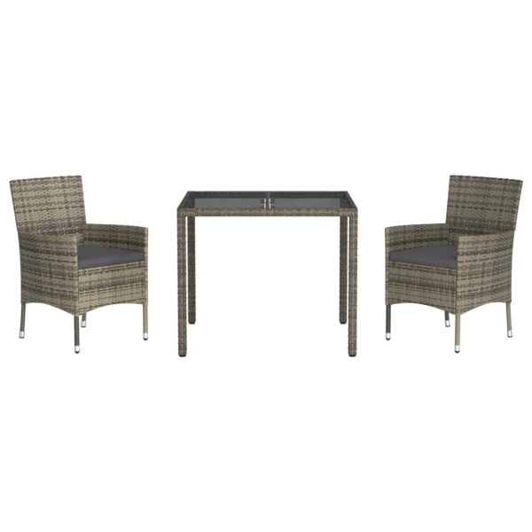 Set mobilier de grădină cu perne, 3 piese, gri, poliratan