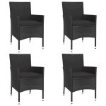 Set mobilier de grădină cu perne, 5 piese, negru, poliratan