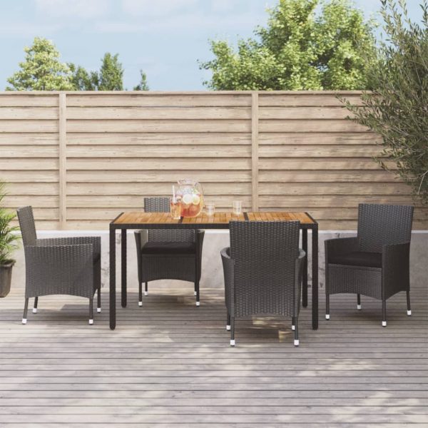 Set mobilier de grădină cu perne, 5 piese, negru, poliratan