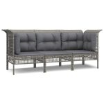 Set mobilier de grădină cu perne, 3 piese, gri, poliratan