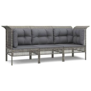 Set mobilier de grădină cu perne, 3 piese, gri, poliratan