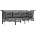 Set mobilier de grădină cu perne, 3 piese, gri, poliratan