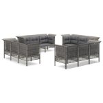 Set mobilier de grădină cu perne, 12 piese, gri, poliratan