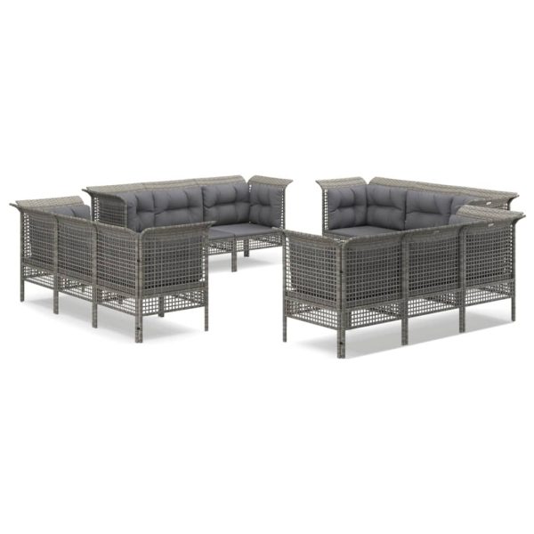 Set mobilier de grădină cu perne, 12 piese, gri, poliratan