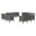 Set mobilier de grădină cu perne, 12 piese, gri, poliratan