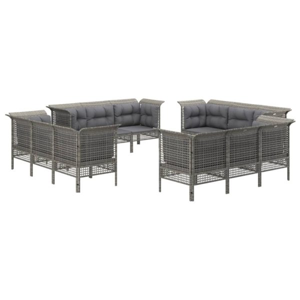 Set mobilier de grădină cu perne, 12 piese, gri, poliratan