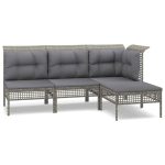 Set mobilier de grădină cu perne, 4 piese, gri, poliratan