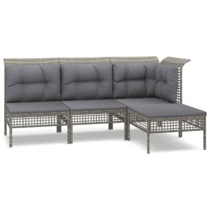 Set mobilier de grădină cu perne, 4 piese, gri, poliratan