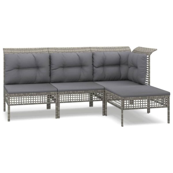 Set mobilier de grădină cu perne, 4 piese, gri, poliratan