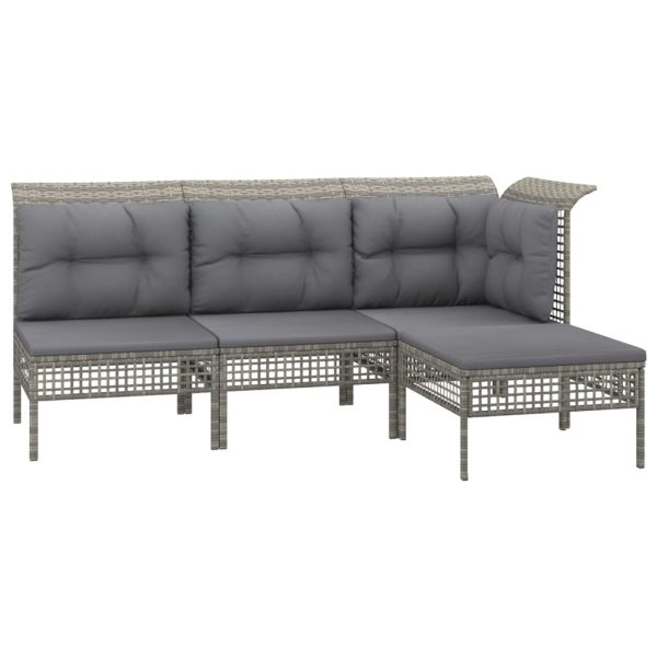 Set mobilier de grădină cu perne, 4 piese, gri, poliratan