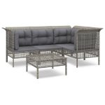 Set mobilier de grădină cu perne, 5 piese, gri, poliratan