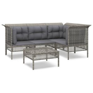 Set mobilier de grădină cu perne, 5 piese, gri, poliratan
