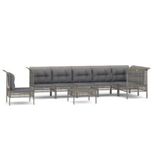 Set mobilier de grădină cu perne, 8 piese, gri, poliratan