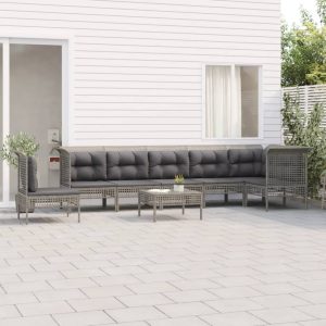 Set mobilier de grădină cu perne, 8 piese, gri, poliratan