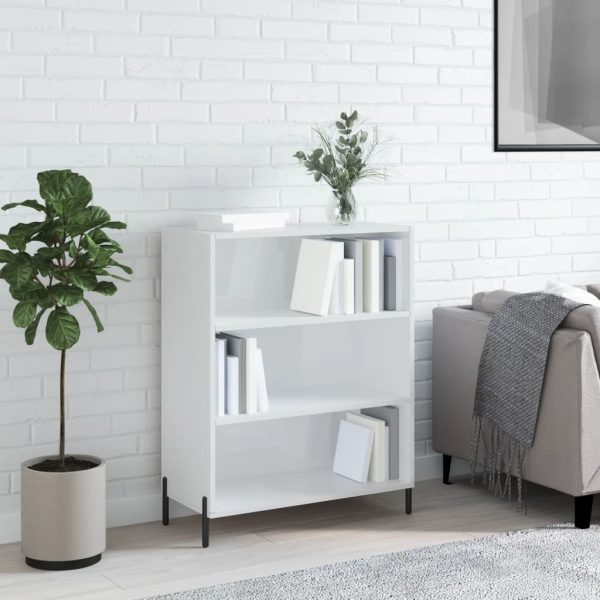 Dulap cu rafturi alb extralucios 69,5×32,5×90 cm lemn compozit