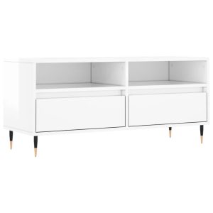 Comodă TV, alb extralucios, 100×34,5×44,5 cm, lemn prelucrat