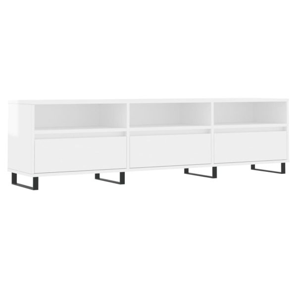 Comodă TV, alb extralucios, 150x30x44,5 cm, lemn prelucrat