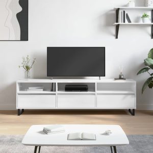 Comodă TV, alb extralucios, 150x30x44,5 cm, lemn prelucrat