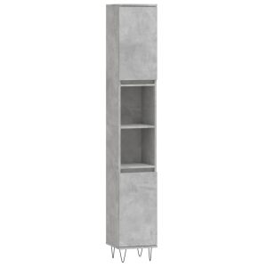 Dulap de baie, gri beton, 30x30x190 cm, lemn prelucrat